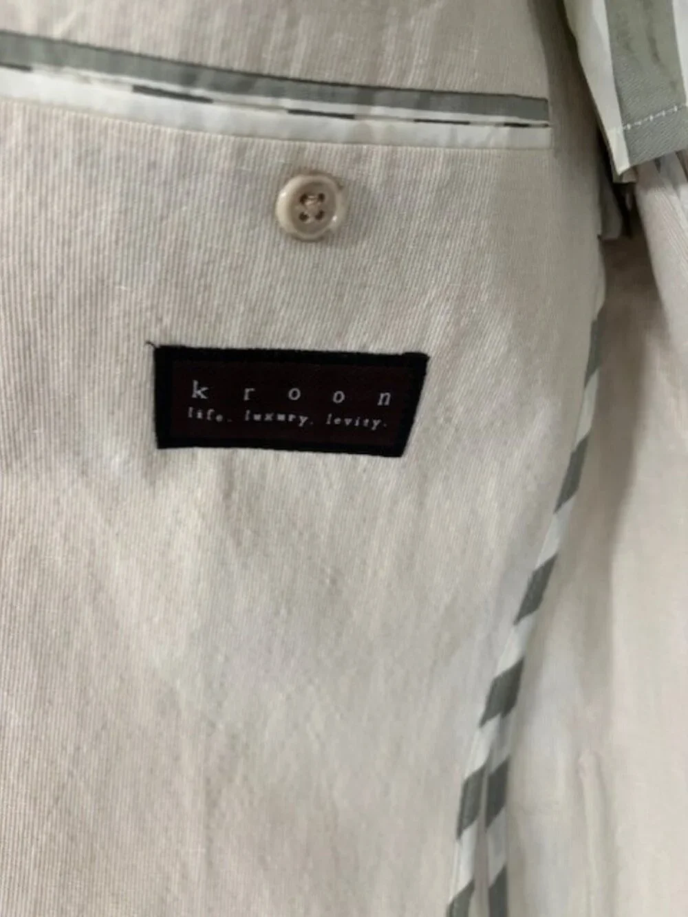 Kroon Bono 42R Cotton Linen Sport Coat Beige Micro Stripe Two Button Blazer